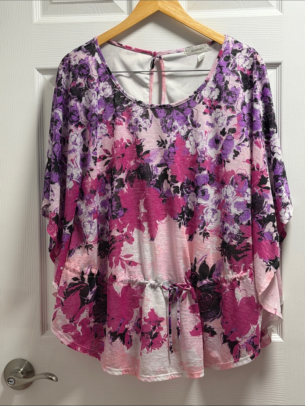 Dress Barn Pink & Purple Floral Drawstring Tunic Top